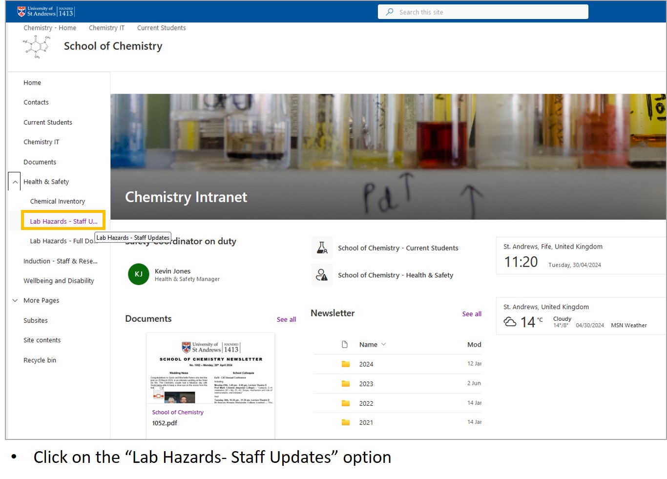 Update “Laboratory Hazards” Document – Chemistry H&S Website